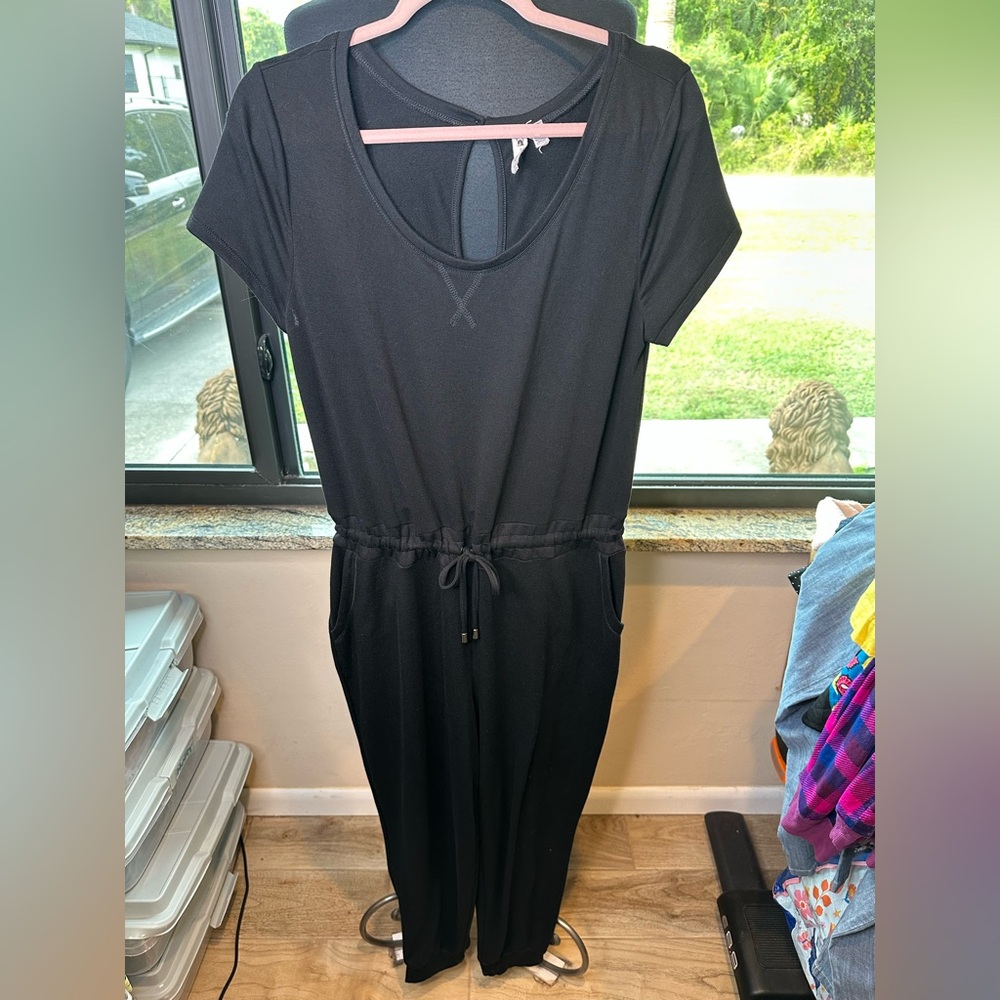 Cable & Gauge Black Short Sleeve Jogger Jumpsuit Casual Size Large